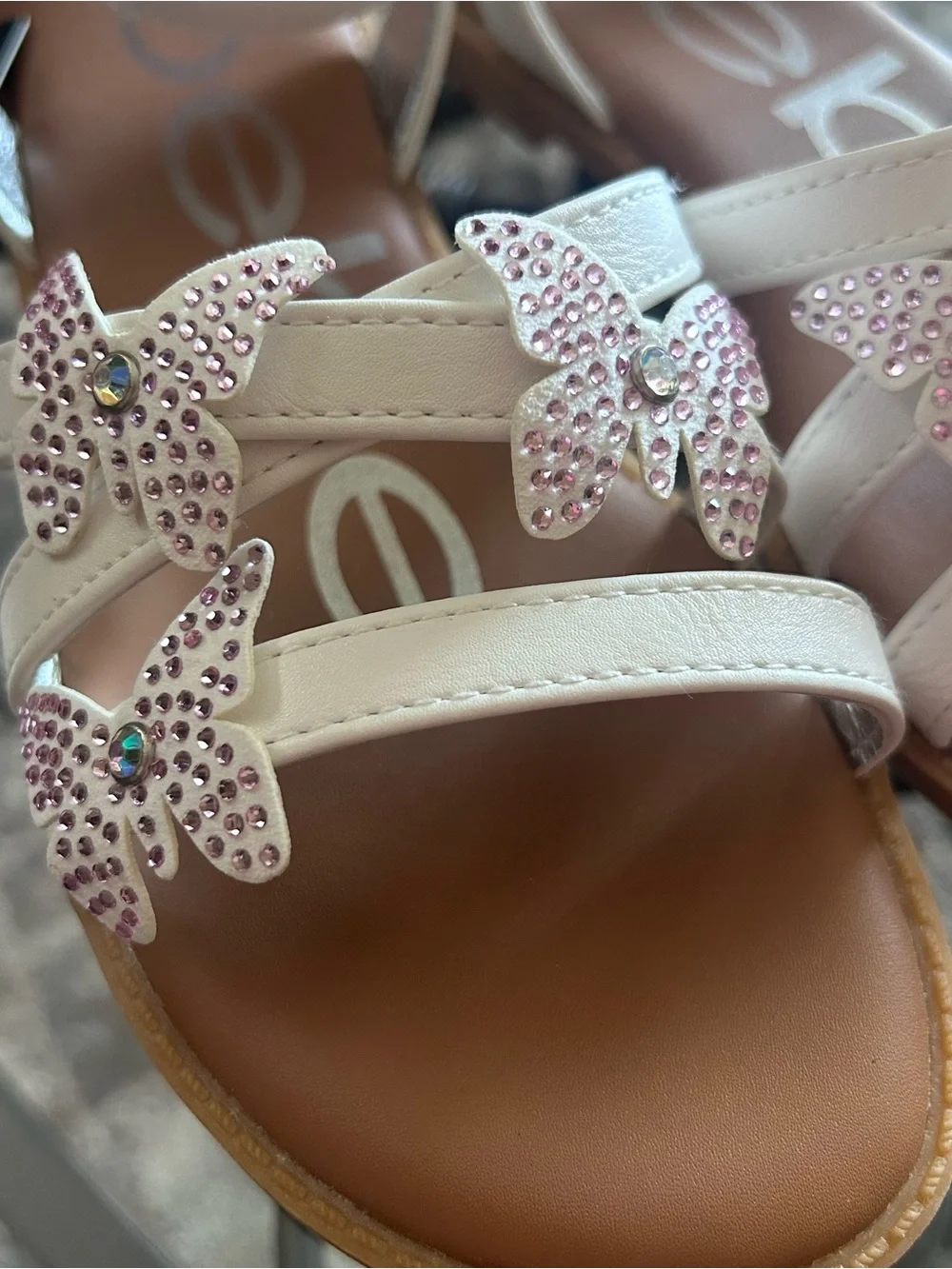 bebe Girl's Strappy Sandals with Rhinestone Butterfly Appliques